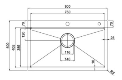 Kích thước của chậu rửa bát inox 1 hố Paul Schmitt PA 8050-TD Kích thước của chậu rửa bát inox 1 hố Paul Schmitt PA 8050-TD