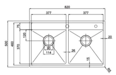 Kích thước của chậu rửa bát inox 2 hố Paul Schmitt PA8250-TDA