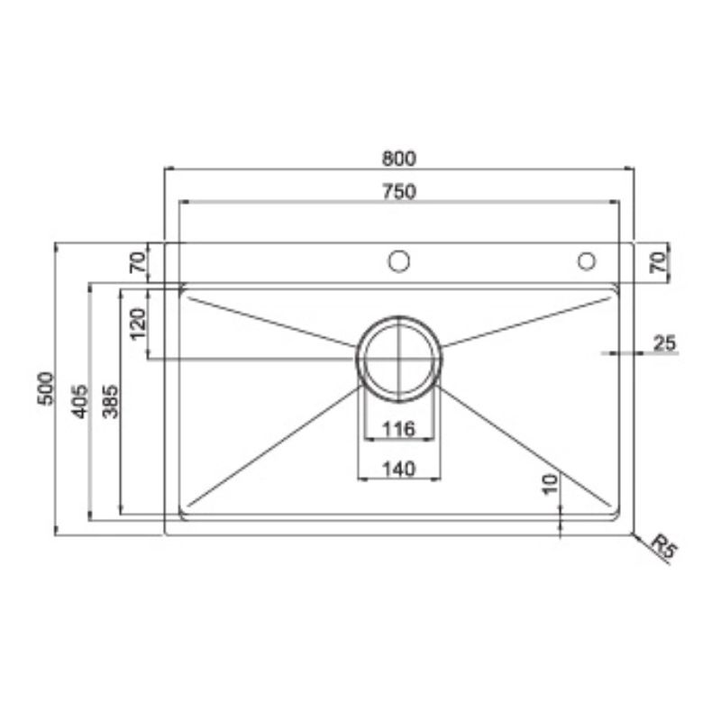 Kích thước của chậu rửa bát inox 1 hố Paul Schmitt PA 8050-TD Kích thước của chậu rửa bát inox 1 hố Paul Schmitt PA 8050-TD