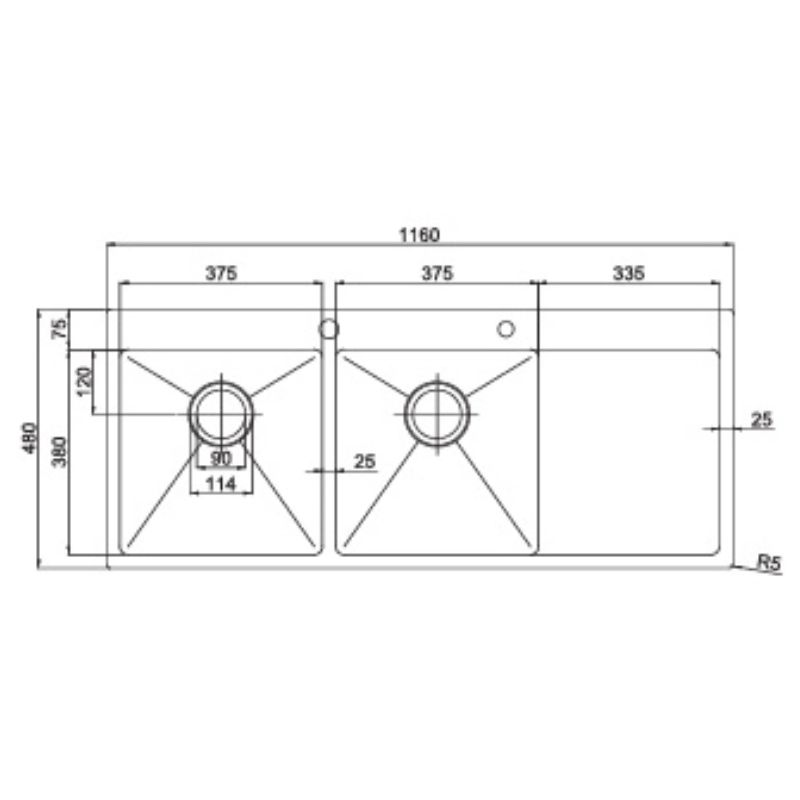 Kích thước chậu rửa bát inox 2 hố Paul Schmitt PA11648-T Kích thước chậu rửa bát inox 2 hố Paul Schmitt PA11648-T
