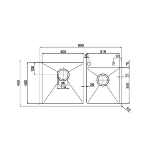 Chậu rửa bát inox 2 hố Paul Schmitt PA8045-TL 3 Kích thước của chậu rửa bát inox 2 hố Paul Schmitt PA8045-TL