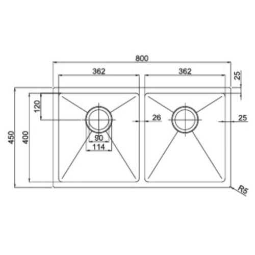 Kích thước của chậu rửa bát inox 2 hố Paul Schmitt PA8045-U