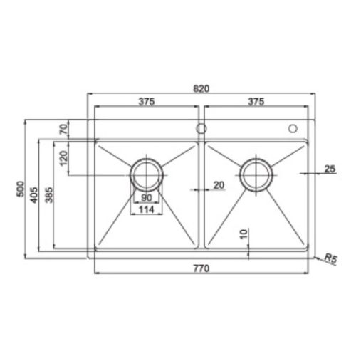 Chậu rửa bát inox 2 hố Paul Schmitt PA8250-TD 3 Kích thước của chậu rửa bát inox 2 hố Paul Schmitt PA8250-TD