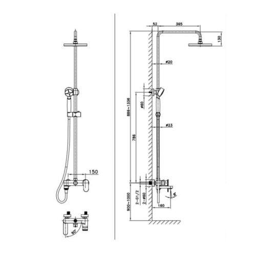 Kích thước của sen cây tắm nóng lạnh Paul Schmitt PA502R