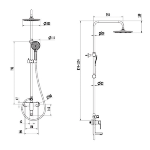 Sen cây tắm nóng lạnh Paul Schmitt PA511R 3 Kích thước của sen cây tắm nóng lạnh Paul Schmitt PA511R