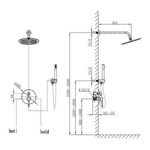 Sen tắm âm tường nóng lạnh Paul Schmitt PA601W 3 Kích thước của sen tắm âm tường nóng lạnh Paul Schmitt PA601W