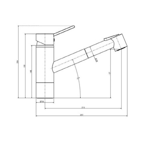 Kích thước của vòi rửa bát nóng lạnh Paul Schmitt PA310KCB có dây rút