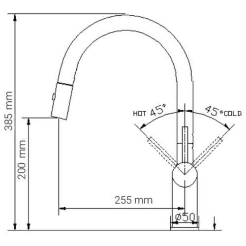 Kích thước của vòi rửa bát nóng lạnh Paul Schmitt PA322KB có dây rút
