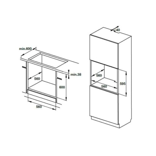Kích thước lò nướng âm tủ 62L Hafele 535.62.571