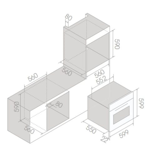 Kích thước lò nướng âm tủ 65L ELICA VIRTUS MULTI 60 DD PRF0191771