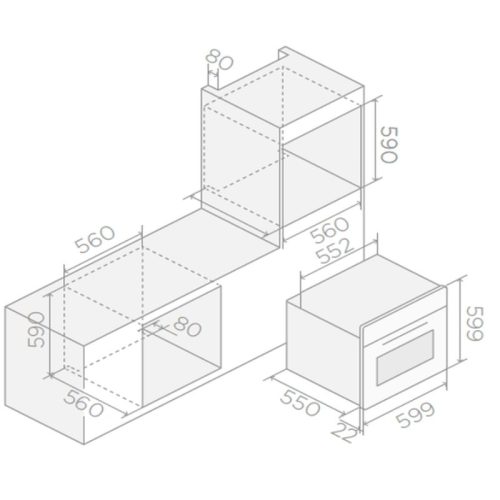 Lò nướng âm tủ 65L Elica VIRTUS MULTI 60 TFT – PRF0191770 4 Kích thước lò nướng âm tủ 65L Elica VIRTUS MULTI 60 TFT – PRF0191770