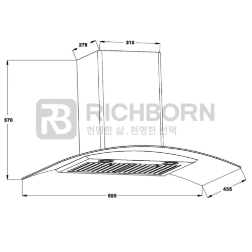 Kích thước máy hút mùi Richborn RHA70GFGS