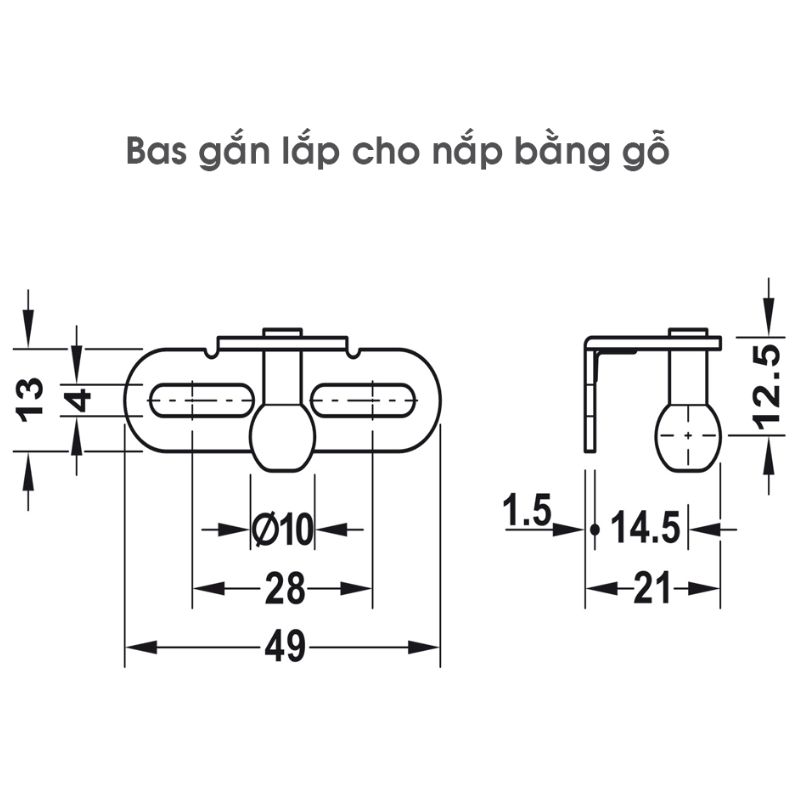 Bas cho nắp gỗ pittong đẩy cánh tủ 80N Hafele 373.82.907 Bas cho nắp gỗ pittong đẩy cánh tủ 80N Hafele 373.82.907