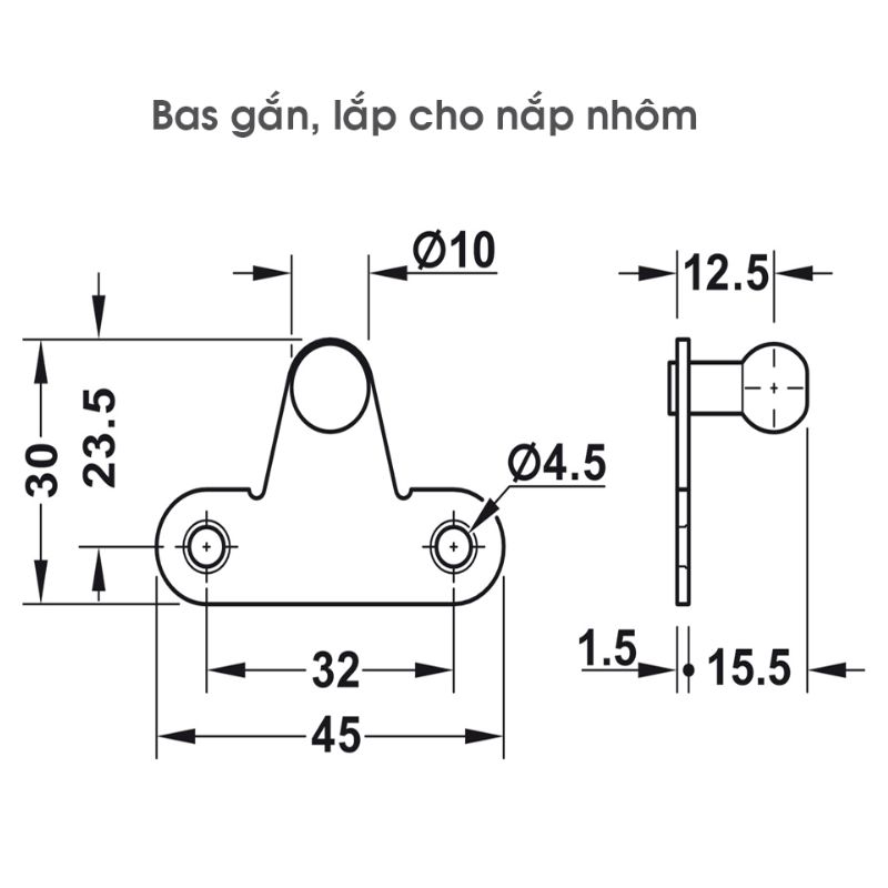 Bas cho lắp nhôm pittong đẩy cánh tủ 80N Hafele 373.82.907 Bas cho lắp nhôm pittong đẩy cánh tủ 80N Hafele 373.82.907