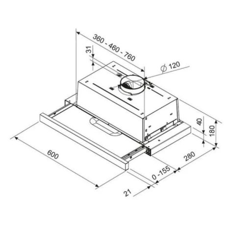 Kích thước hút mùi âm tủ Samsung NK24M1030IS/UR