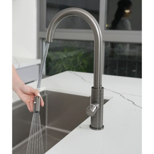 Thiết kế vòi rửa bát nóng lạnh Konox Venice Gun Metal có dây rút