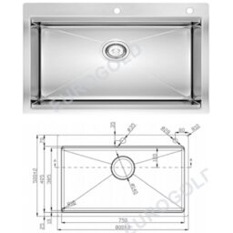 Kích thước chậu rửa bát inox 1 hố Eurogold EUS58050