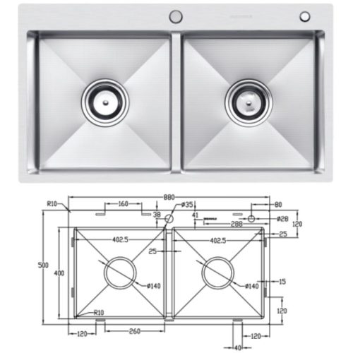 Chậu rửa bát chống xước Eurogold EUC28850EA 3 Kích thước chậu rửa bát chống xước Eurogold EUC28850EA