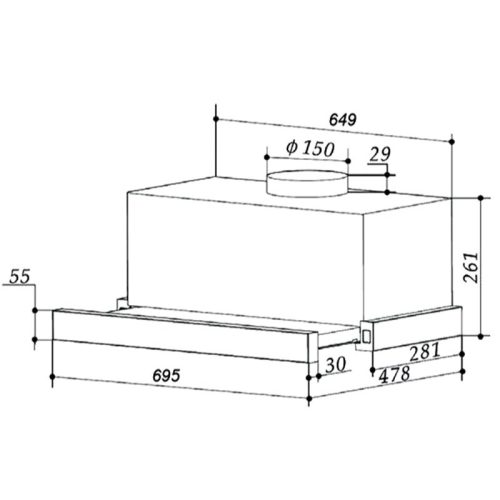 Kích thước máy hút mùi âm tủ Eurogold EUH02370B