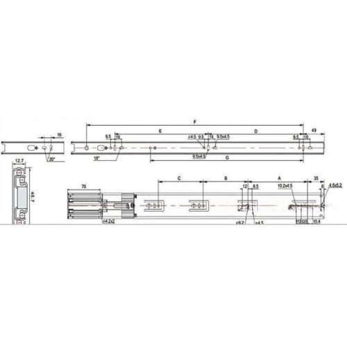 Kích thước ray bi 3 tầng giảm chấn Eurogold SD550