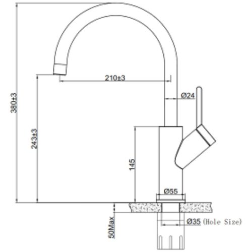 Vòi rửa bát nóng lạnh Eurogold EUF033C 3 Kích thước vòi rửa bát nóng lạnh Eurogold EUF033C