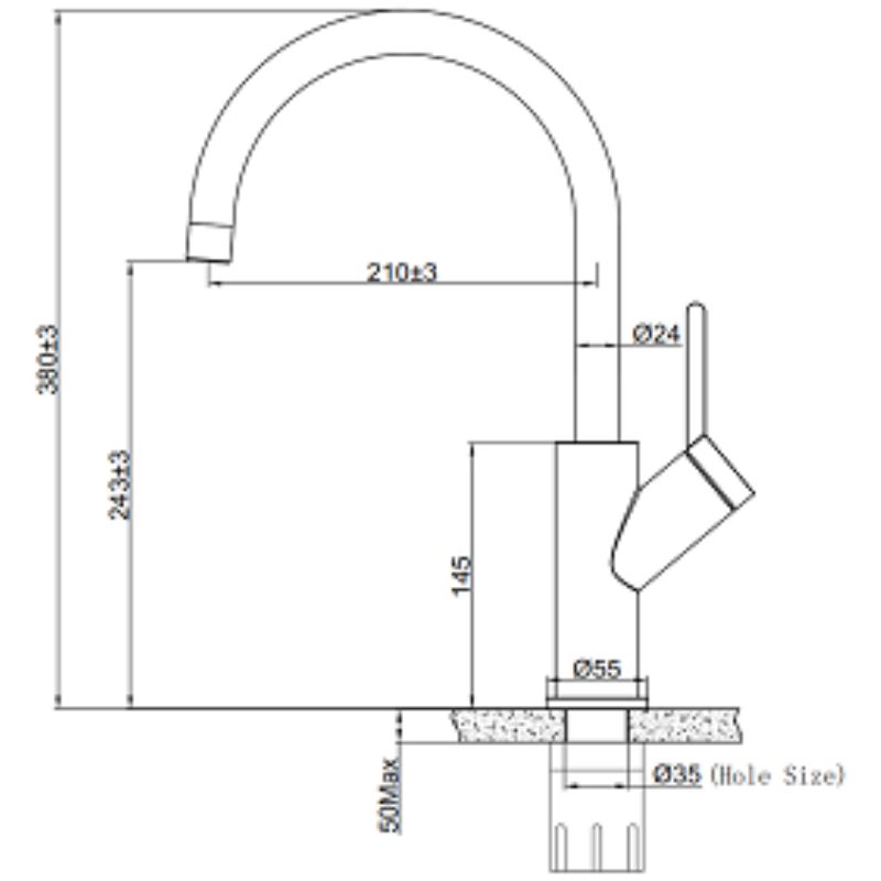 Kích thước vòi rửa bát nóng lạnh Eurogold EUF033C Kích thước vòi rửa bát nóng lạnh Eurogold EUF033C