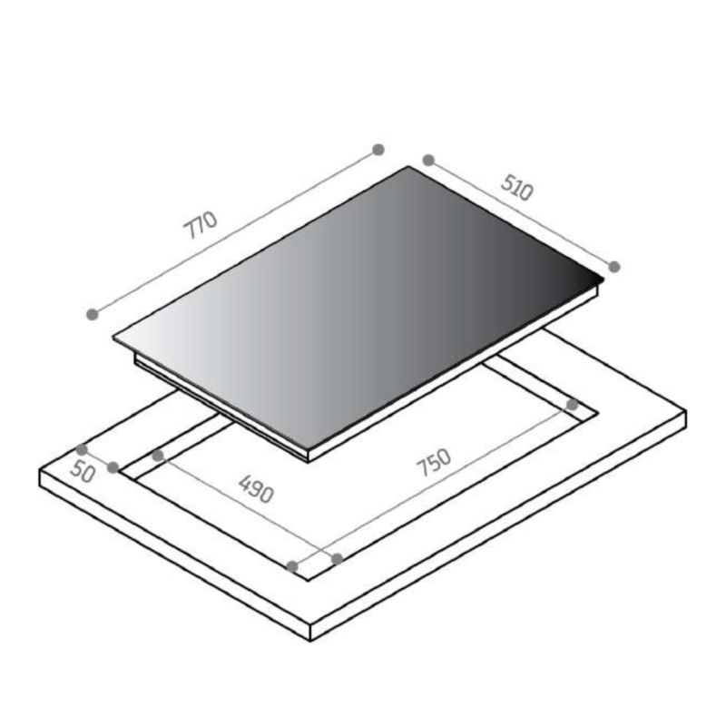 Kích thước bếp từ Upscale 4 vùng nấu FI74B lắp âm Kích thước bếp từ Upscale 4 vùng nấu FI74B lắp âm