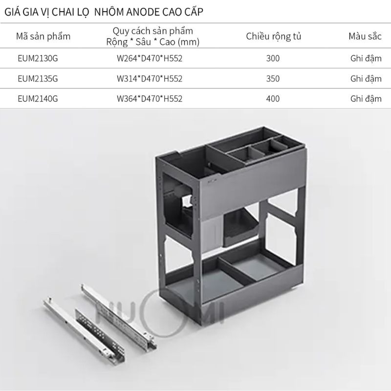 Kích thước giá gia vị Eurogold EUM2130G Kích thước giá gia vị Eurogold EUM2130G