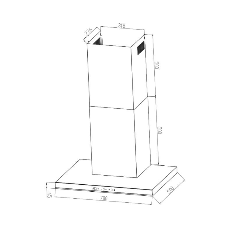 Kích thước máy hút mùi áp tường Eurogold EUH05070WB Kích thước máy hút mùi áp tường Eurogold EUH05070WB