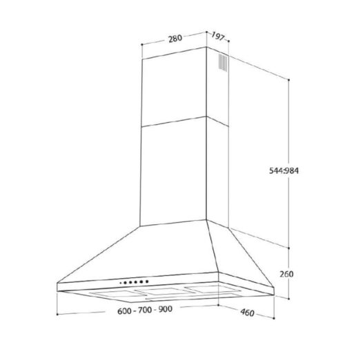 Máy hút mùi áp tường Upscale CA CLASSIC 3 Kích thước máy hút mùi áp tường Upscale CA CLASSIC