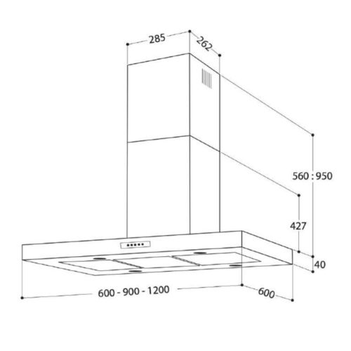 Máy hút mùi đảo Upscale I4 ISLAND 3 Kích thước máy hút mùi đảo Upscale I4 ISLAND