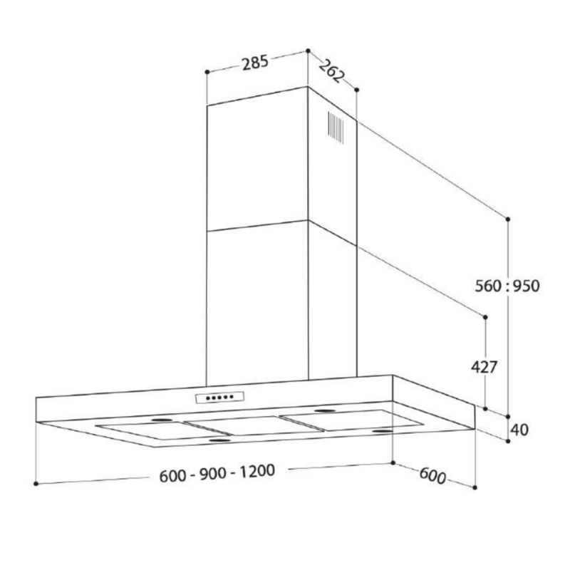Kích thước máy hút mùi đảo Upscale I4 ISLAND Kích thước máy hút mùi đảo Upscale I4 ISLAND