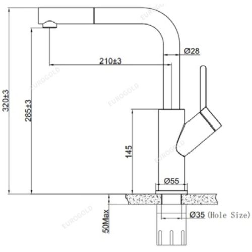 Kích thước vòi rửa bát nóng lạnh Eurogold EUF120BR