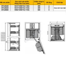 Kích thước tủ khô nan dẹt 4 tầng Eurogold EPL80445