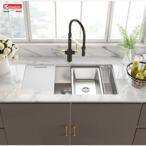 Chậu rửa bát inox 1 hố Konox TARI 8748SR 3 Ảnh thực tế chậu rửa bát inox 1 hố Konox TARI 8748SR