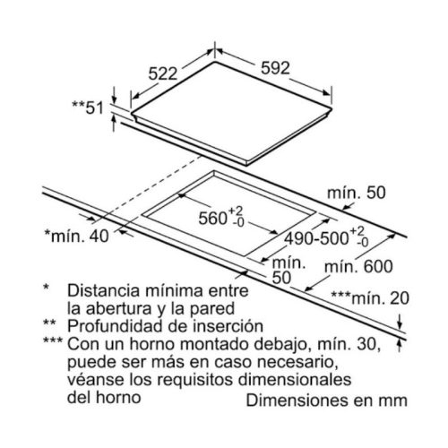 Bếp từ Bosch 3 vùng nấu PIJ631BB5E lắp âm 4 Kích thước bếp từ Bosch 3 vùng nấu PIJ631BB5E lắp âm