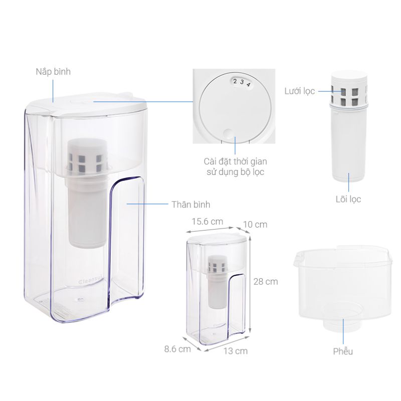Kích thước bình lọc nước cầm tay Cleansui EJ103 Kích thước bình lọc nước cầm tay Cleansui EJ103