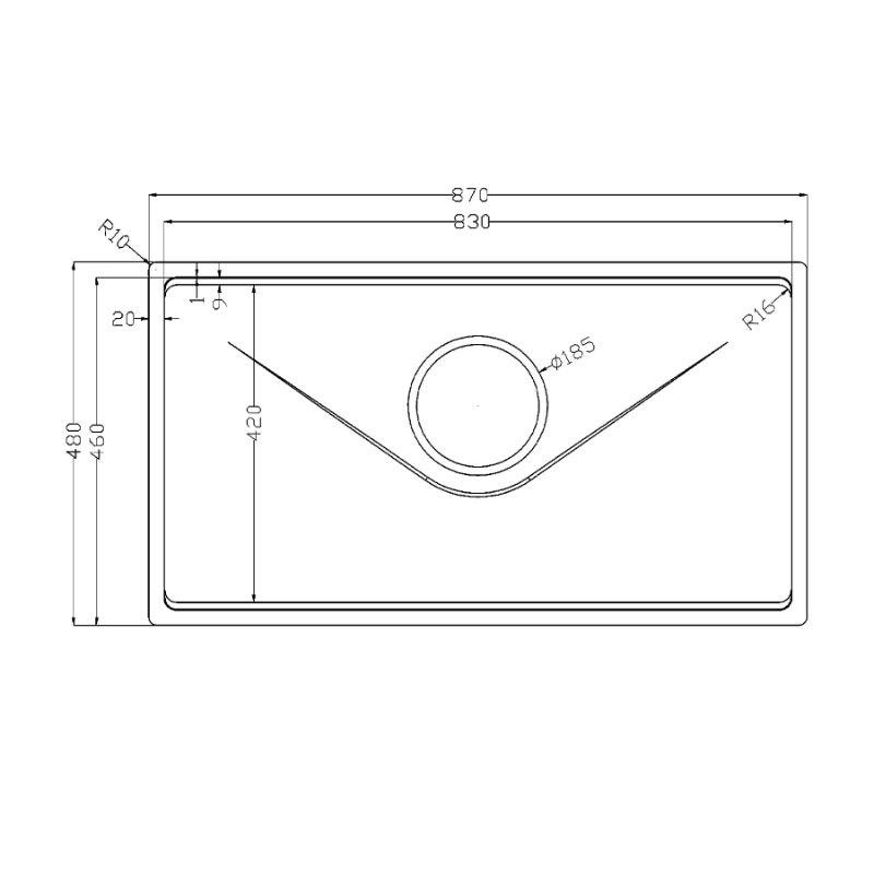 Kích thước chậu rửa bát inox 1 hố Konox TARI 8748SR Kích thước chậu rửa bát inox 1 hố Konox TARI 8748SR