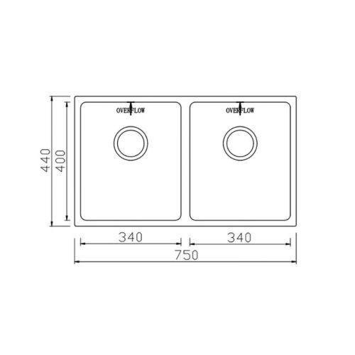 Chậu rửa bát inox 2 hố Konox KN7544DUB 5 Kích thước chậu rửa bát inox 2 hố Konox KN7544DUB