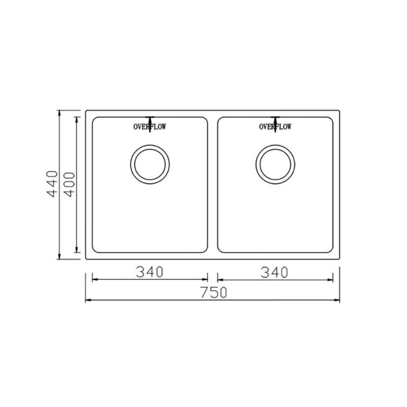 Kích thước chậu rửa bát inox 2 hố Konox KN7544DUB Kích thước chậu rửa bát inox 2 hố Konox KN7544DUB