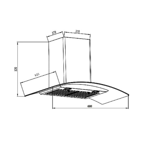 Máy hút mùi áp tường Binova BI-1900GM 4 Kích thước máy hút mùi áp tường Binova BI-1900GM