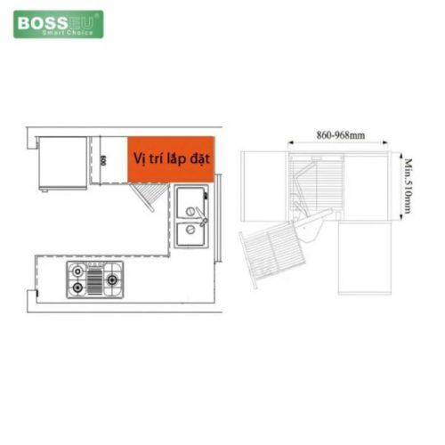 Giá góc liên hoàn inox 304 nan dẹt cao cấp BossEU BS304.900R 8 Kích thước giá góc liên hoàn inox 304 nan dẹt cao cấp BossEU BS304.900R