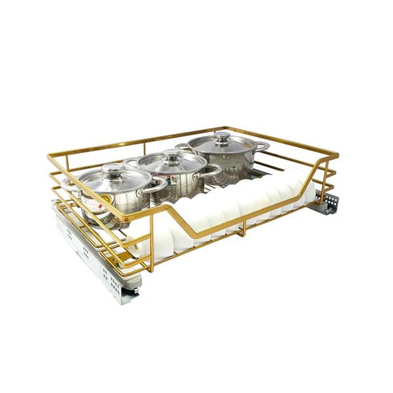 Hình ảnh thực tế giá xoong nồi bát đĩa hợp kim mạ Nano vàng BOSSEU BS301.700BN Hình ảnh thực tế giá xoong nồi bát đĩa hợp kim mạ Nano vàng BOSSEU BS301.700BN