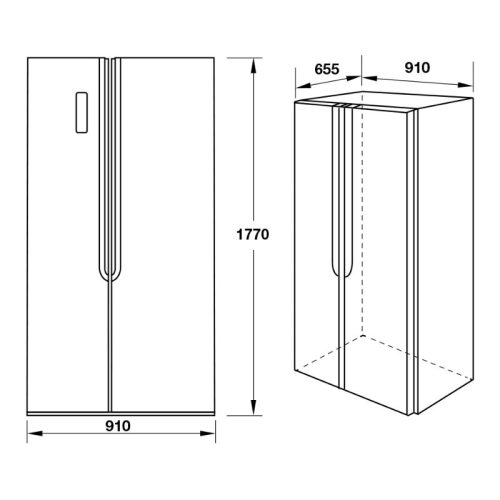Kích thước tủ lạnh 2 cánh side by side Hafele 562 lít HF-SB5321FB 534.14.021