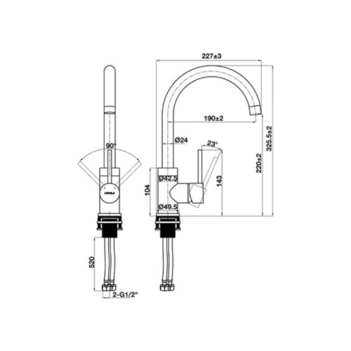 Vòi rửa bát nóng lạnh Hafele Essence HT21-CH1F220C 577.56.500 3 Kích thước vòi rửa bát nóng lạnh Hafele Essence HT21-CH1F220C 577.56.500