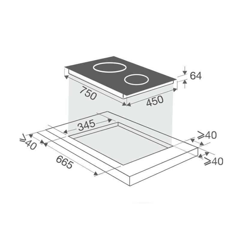Kích thước bếp từ đôi Brandt BPI272UBL lắp âm Kích thước bếp từ đôi Brandt BPI272UBL lắp âm