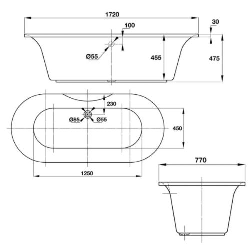 Bồn tắm âm tròn Hafele 588.55.603 5 Kích thước bồn tắm âm tròn Hafele 588.55.603