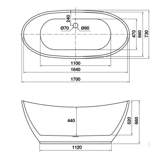 Bồn tắm độc lập Nagoya 1700 Hafele 588.99.600 5 Kích thước bồn tắm độc lập Nagoya 1700 Hafele 588.99.600