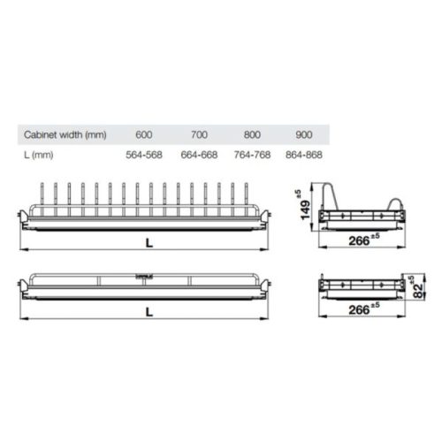 Giá bát cố định Hafele Oria 544.07.013 600mm 4 Kích thước giá bát cố định Hafele Oria 544.07.013 600mm