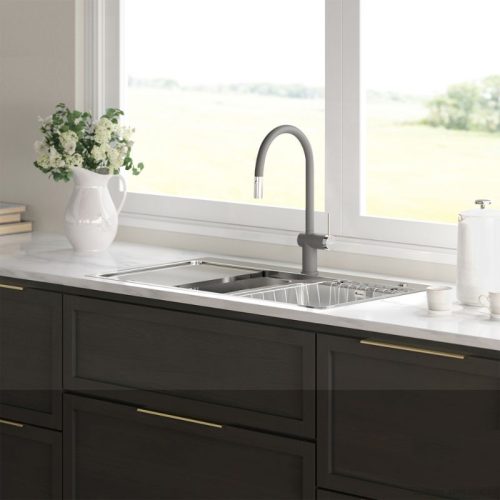 Vòi rửa bát nóng lạnh Konox Resta Grey có dây rút 3 anh voi rua bat nong lanh konox resta grey co day rut 1